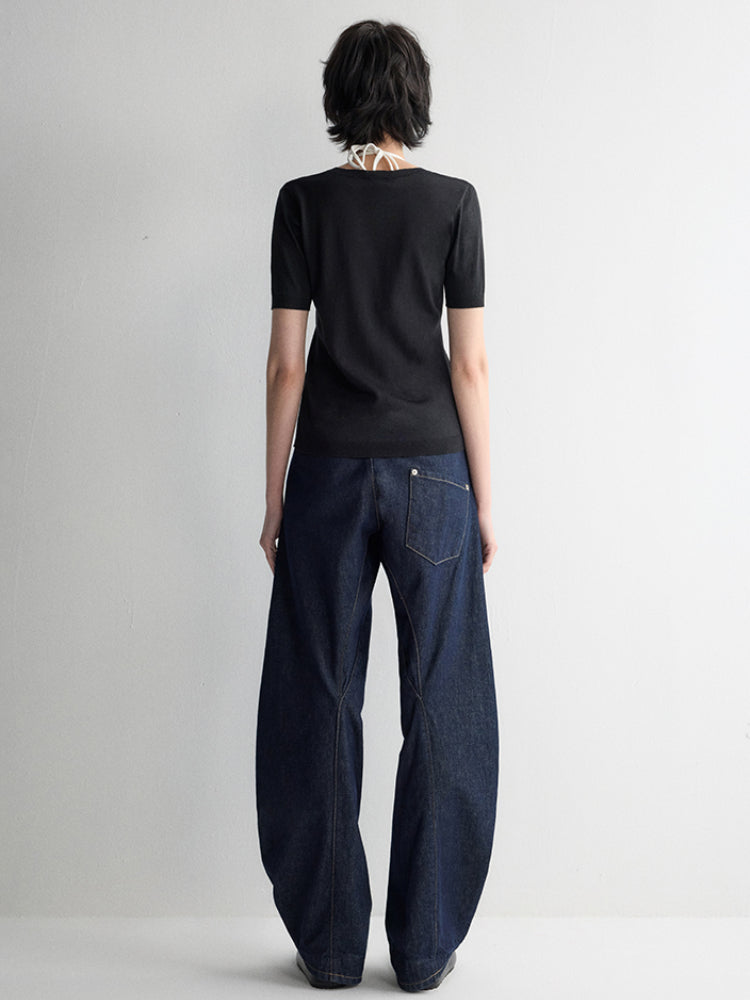 3D Wide-Leg Denim Pants