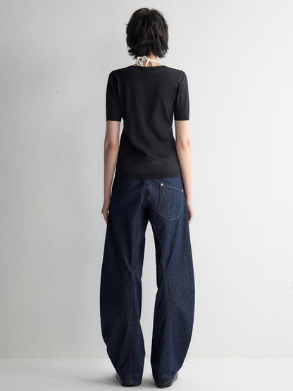 3D Wide-Leg Denim Pants