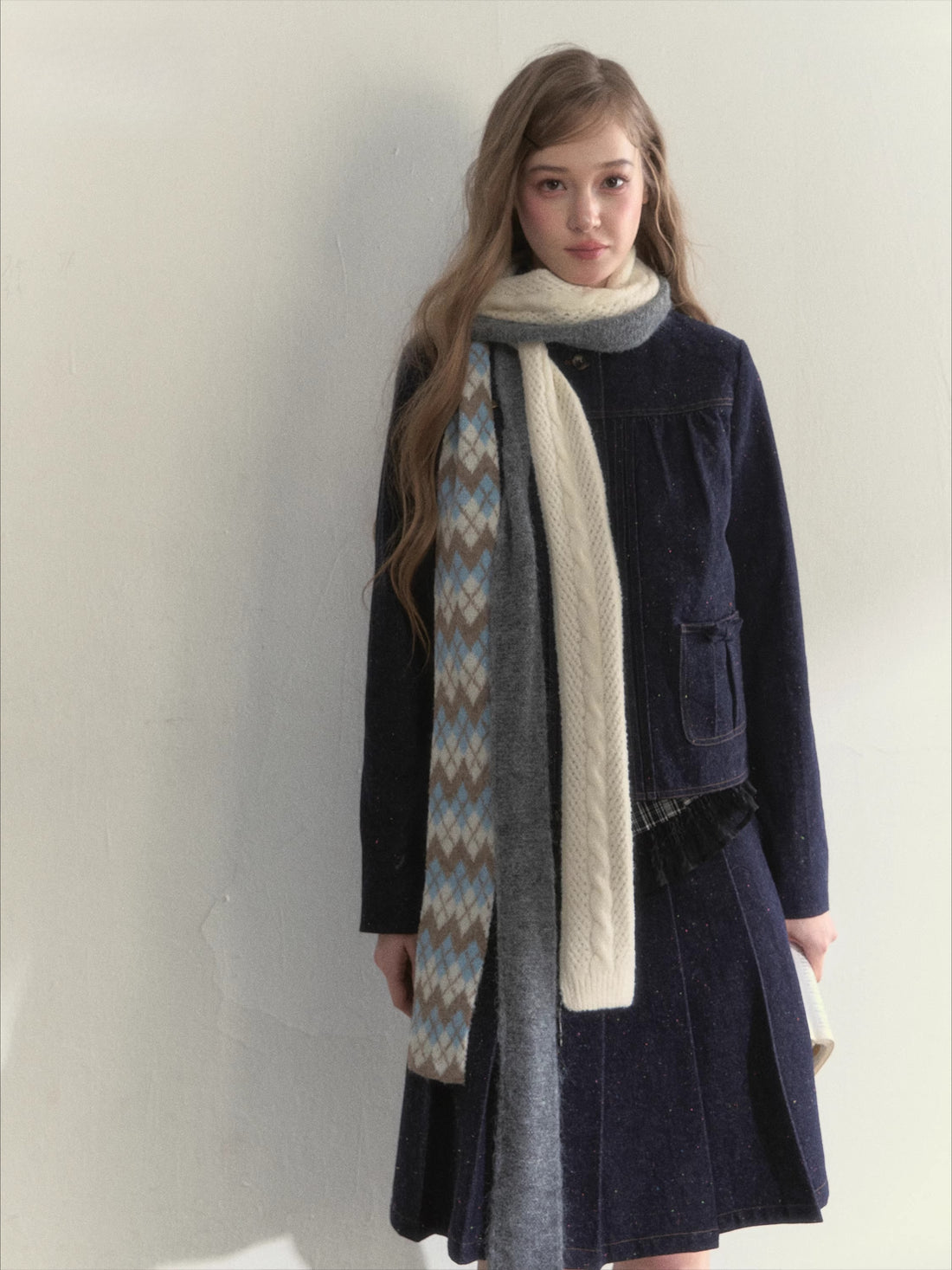 Multi-Color Ribbon Detail Knit Scarf
