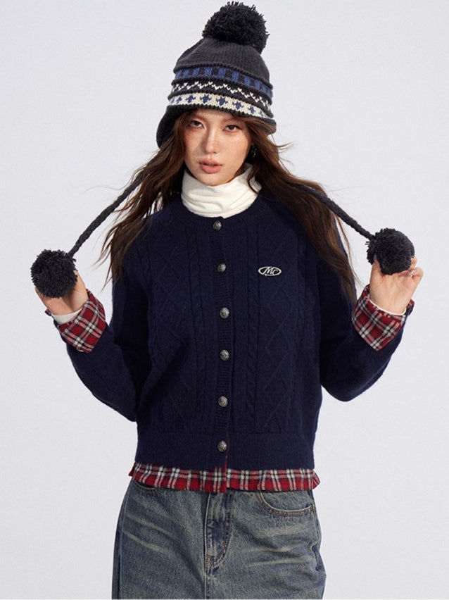 Plaid Patchwork Knit Cardigan