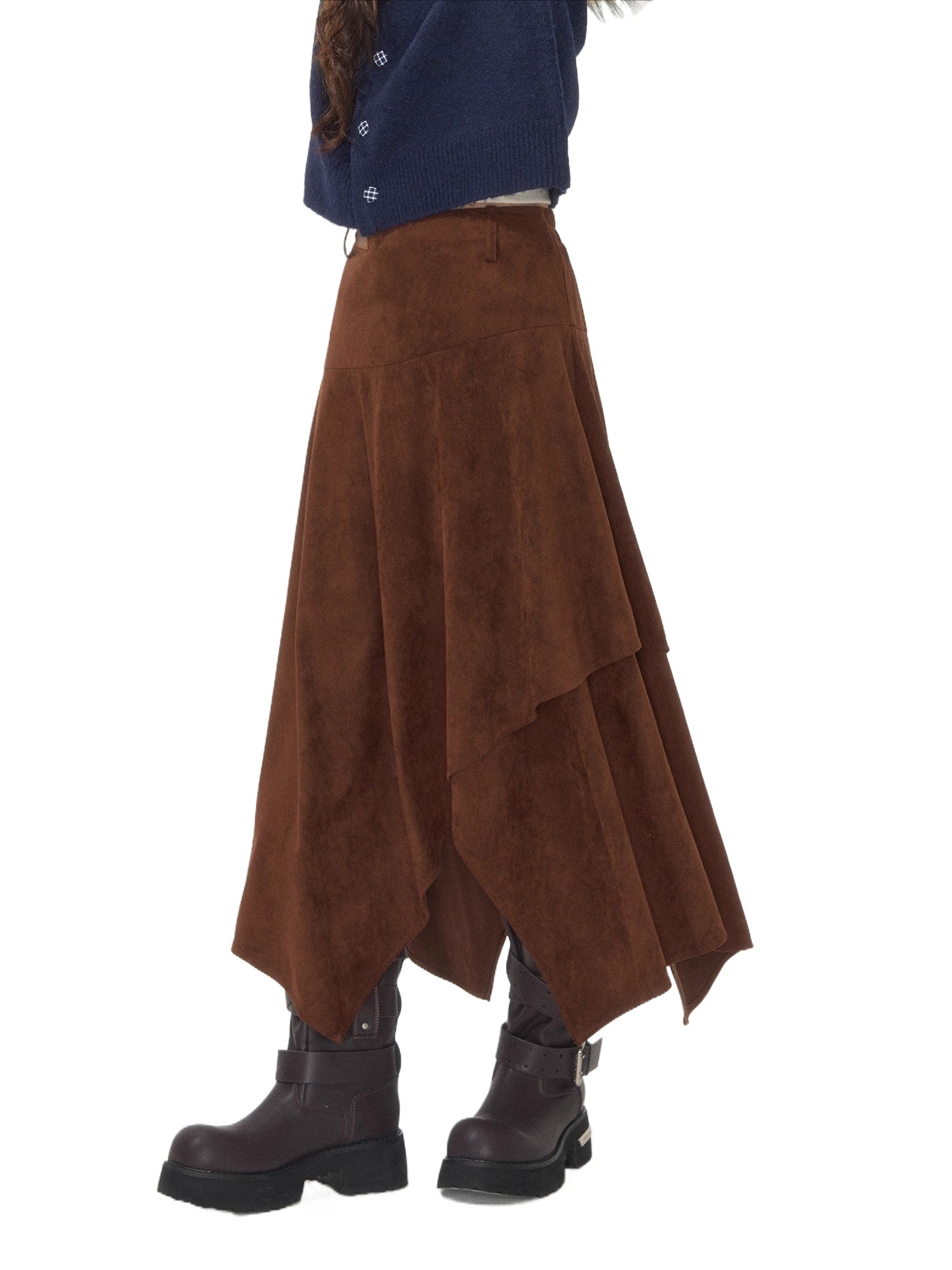 Asymmetric Faux Suede Midi Skirt