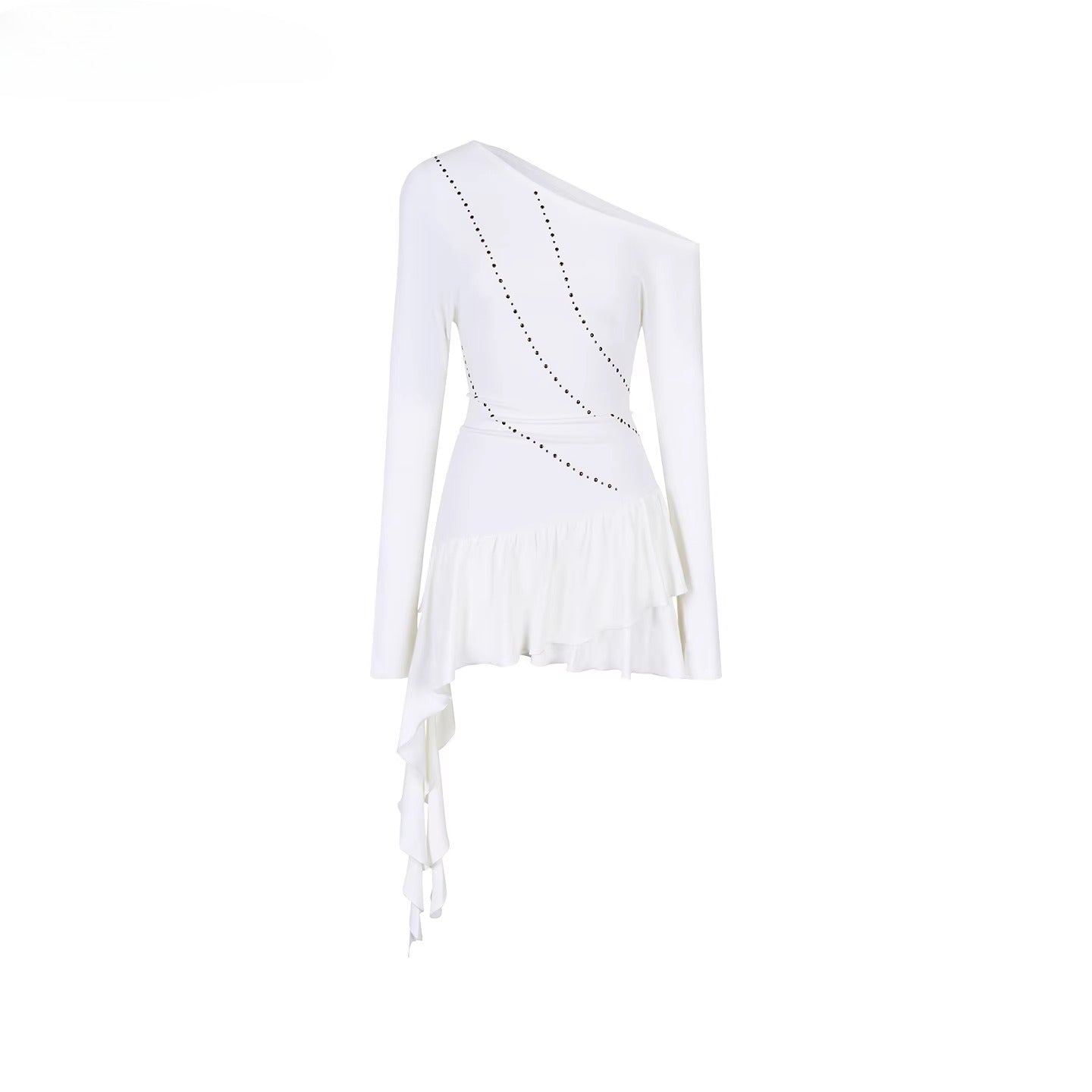 Asymmetrical Studded Off-Shoulder Midi T-Shirt