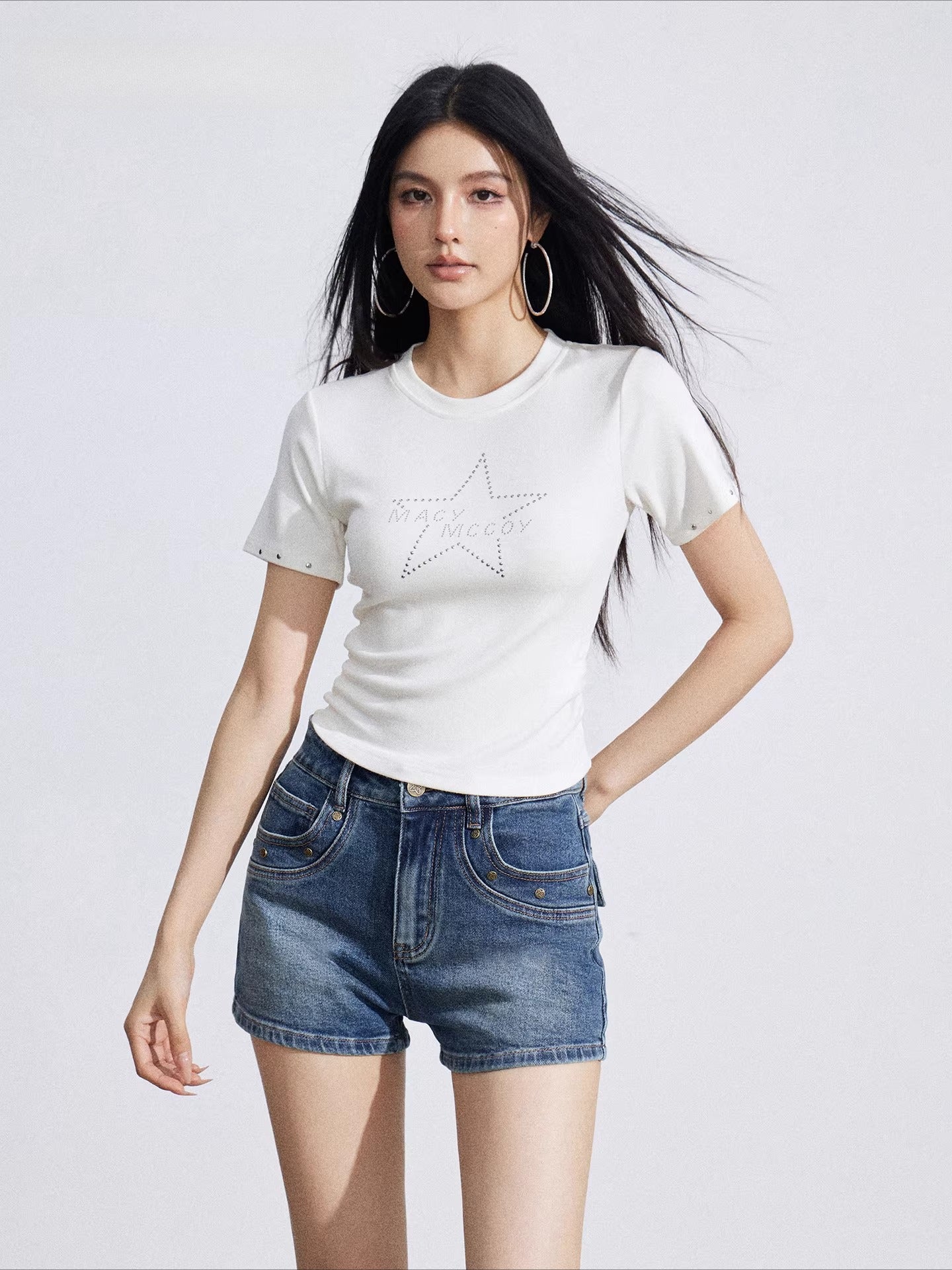 Studded Classic Denim Shorts