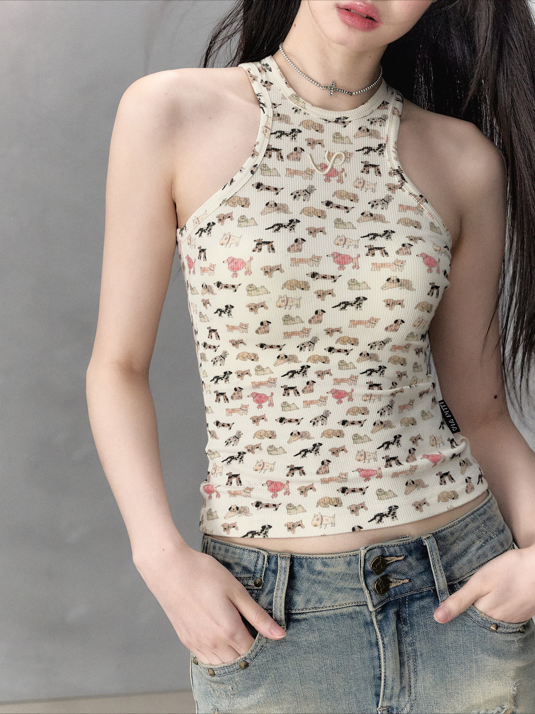 Miscellaneous Items Print &amp; Puppy Print Slim-fit Camisole