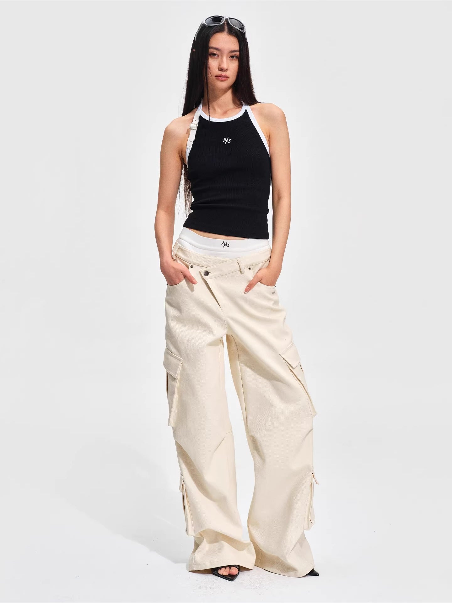 Double-Waist Straight-Leg Cargo Pants