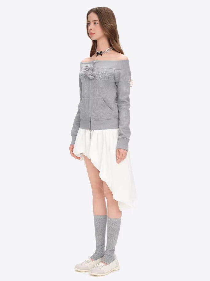 Shimmer Waffle Off-Shoulder Sweatshirt