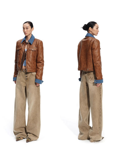&quot;Rose Series&quot; Washed Twill Wide-Leg Denim Jeans
