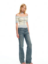 One-Shoulder Halter Neck Color-Block Striped T-shirt - CHINASQUAD
