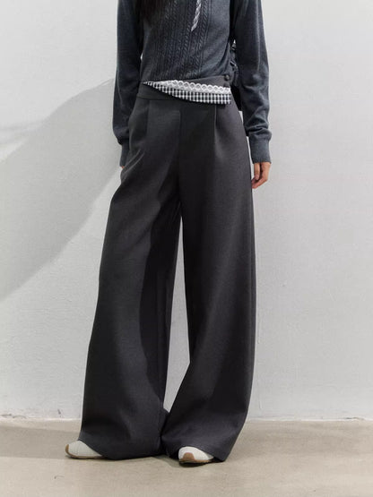 Plaid Panel Fold-Over Waist Straight Pants