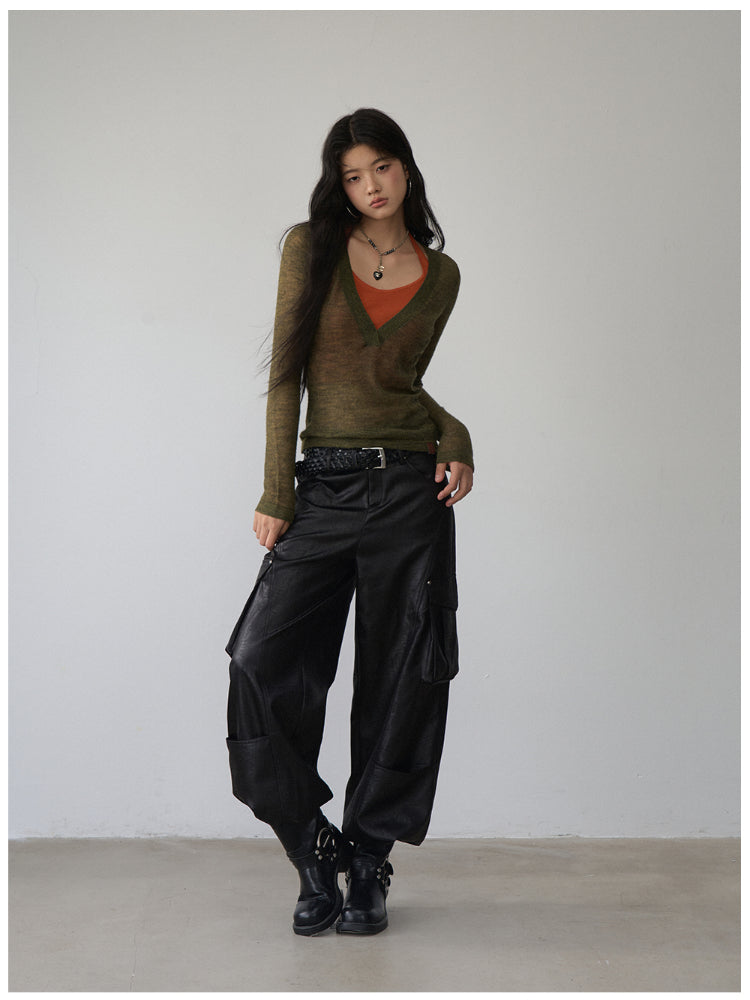 Fake Two-Piece Halter V-Neck Knit Sweater - CHINASQUAD