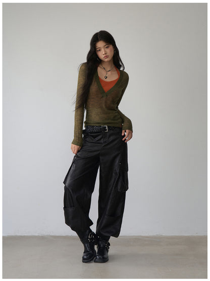 Fake Two-Piece Halter V-Neck Knit Sweater - CHINASQUAD