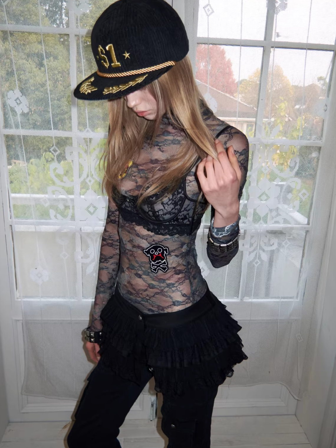 Vintage Camouflage Lace Fitted Top