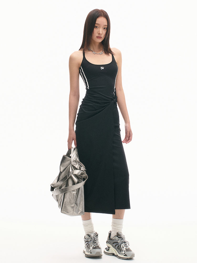 Color Block Casual Slimming Waist Mid-Length Dress