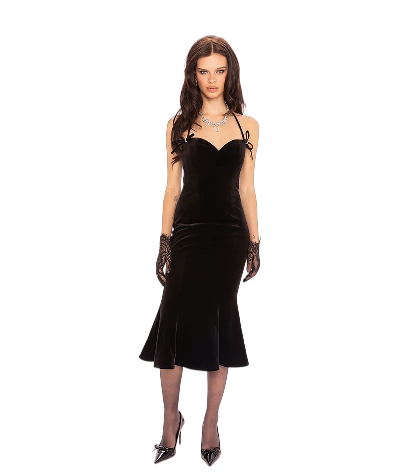 Velvet Bow Mermaid Evening Dress