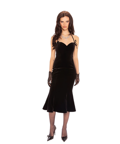 Velvet Bow Mermaid Evening Dress