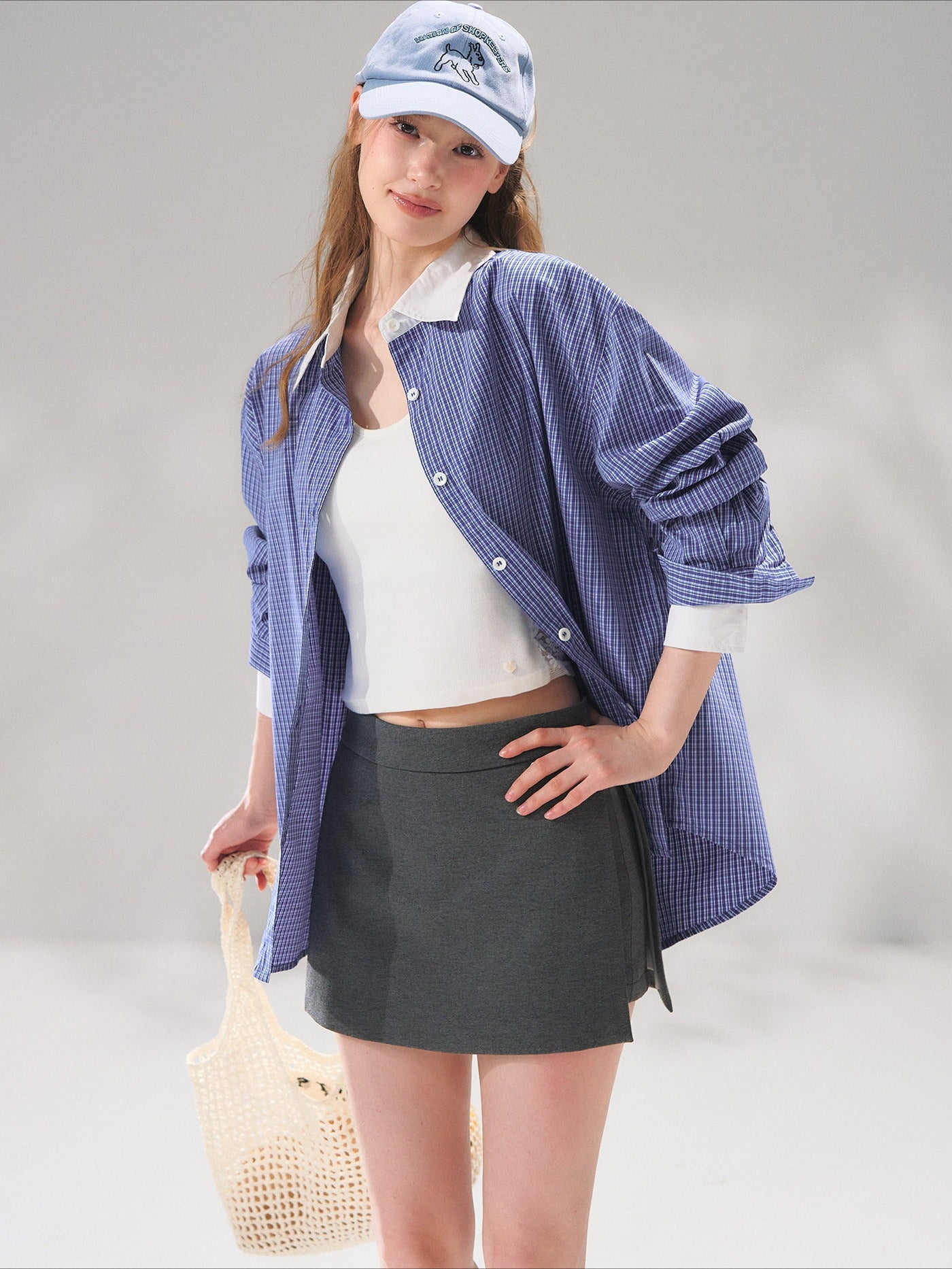 Contrast Collar Layered Plaid Shirt