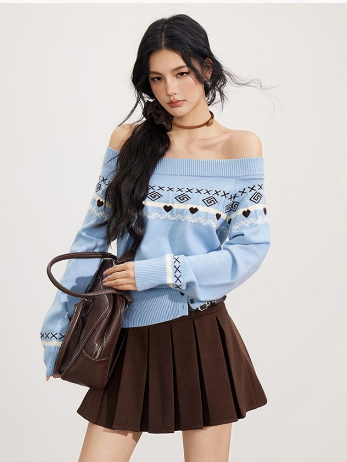 Fair Isle Off-Shoulder Knit Sweater