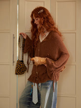 Wool-Blend Drawstring Floral V-Neck Knitted Cardigan - CHINASQUAD