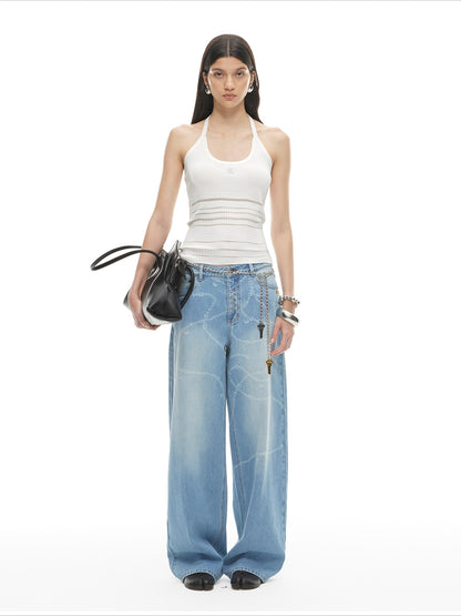 Beverly Washed Wide-Leg Denim Trousers