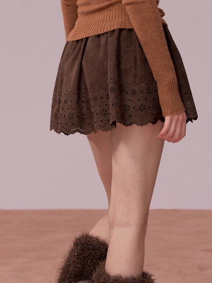 Suede-Touch Embroidered Mini Skirt