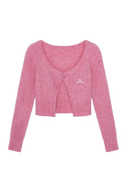 Single-Button Wool-Blend Knit Cardigan