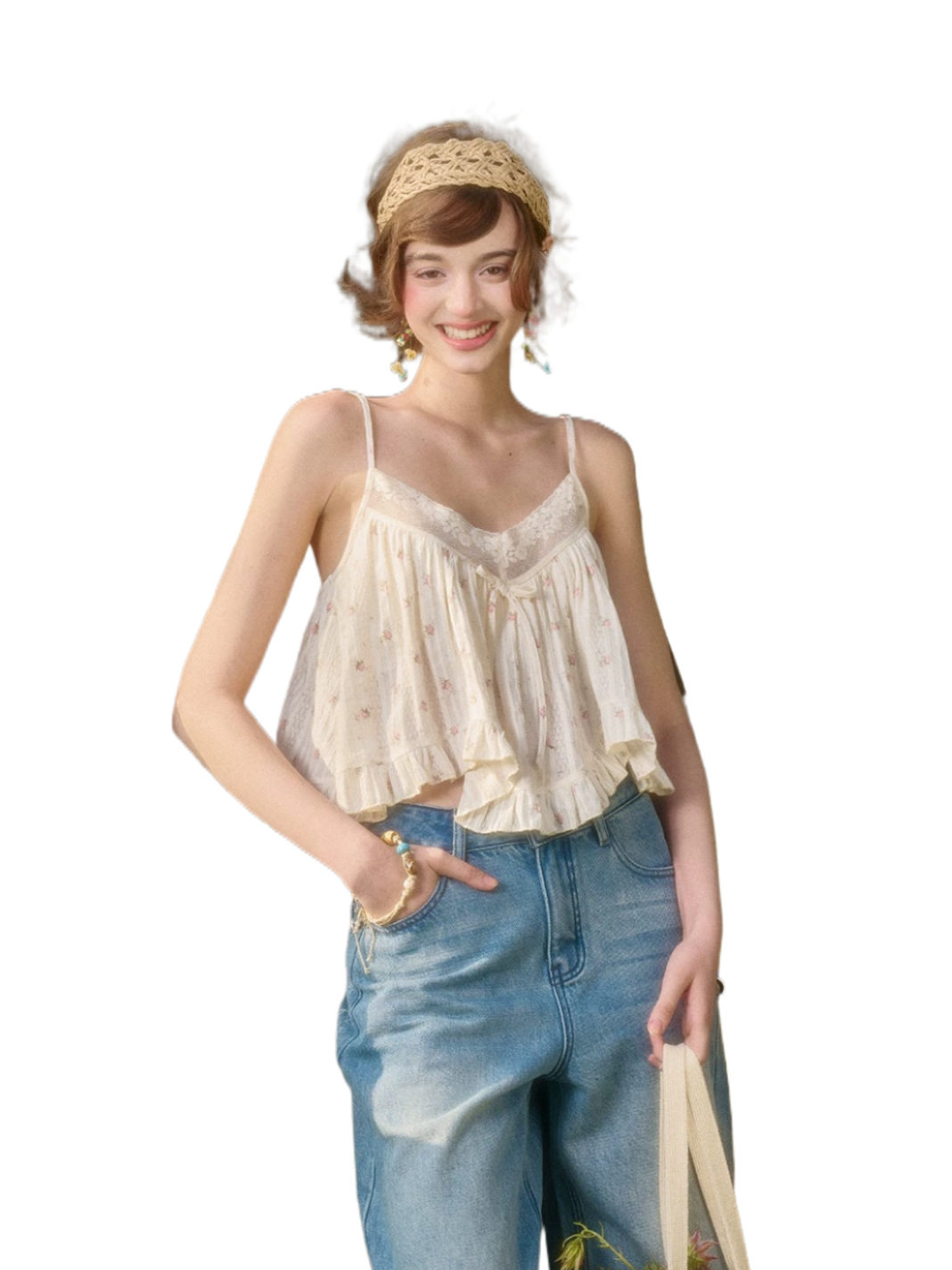 Vintage French Lace Cotton Floral Cami Top