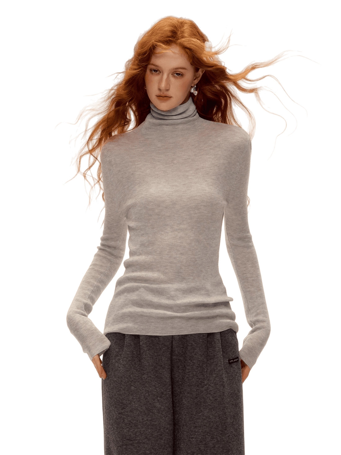 Wool Blend Turtleneck Slim-Fit Knit T-Shirt