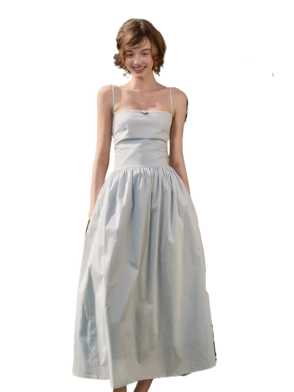 Baby Blue Bow-Tie Layered Maxi Dress