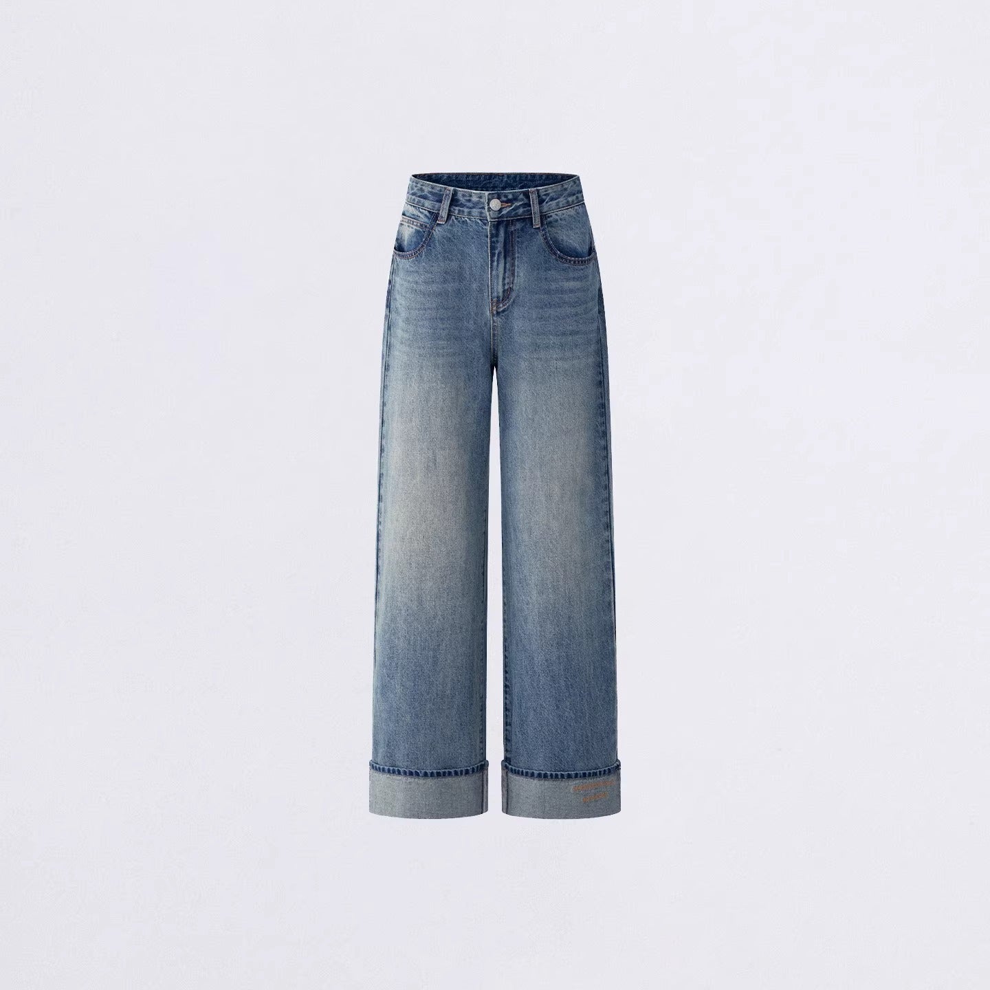 Vintage Wash Embroidered Wide-Leg Jeans