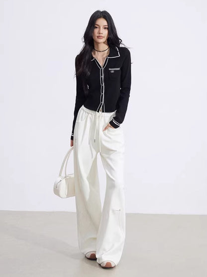 Sculpted Drape Curved-Leg Wide Pants