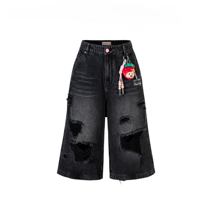 Distressed Cropped Straight-Leg Jeans