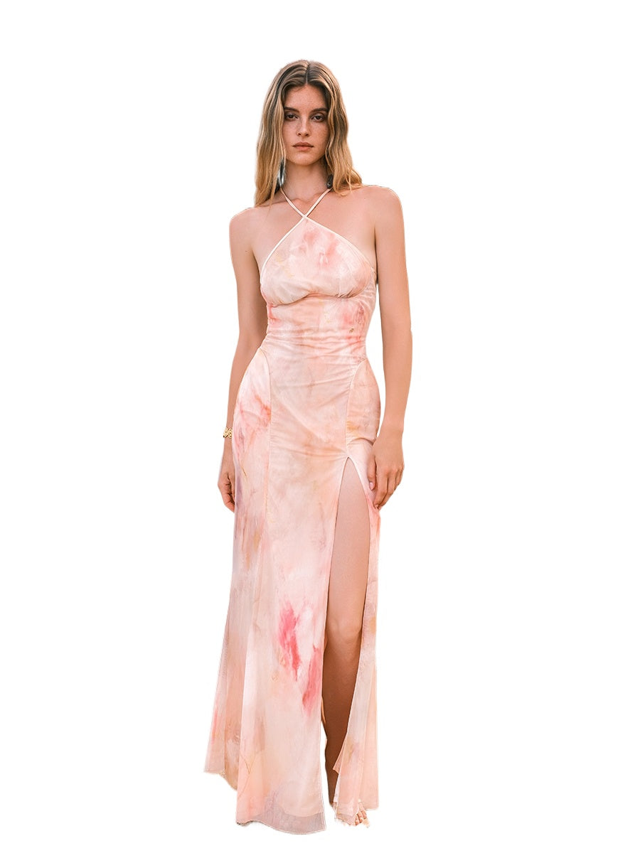 Alina Halter Neck Backless Floral Print Dress - CHINASQUAD