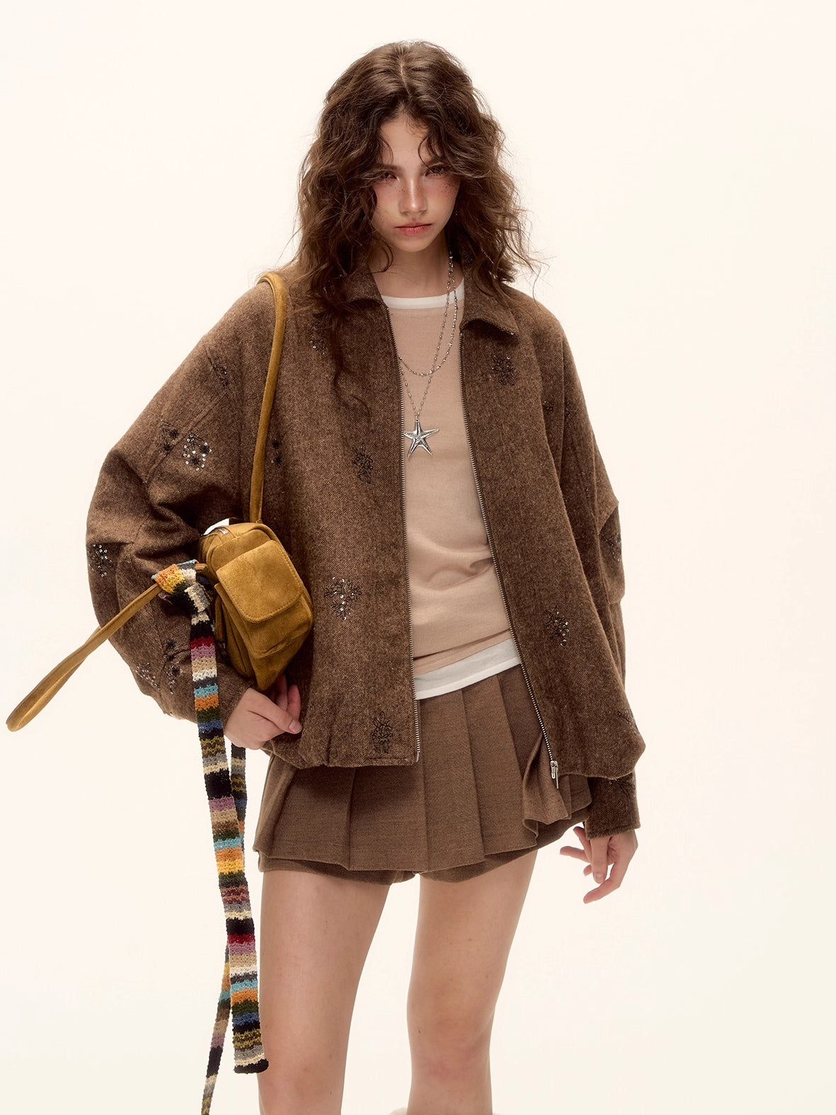 Mohair Blend Pleated Mini Skirt