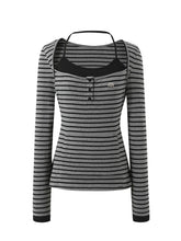 Two-piece Look Striped Hooded Tee - CHINASQUAD