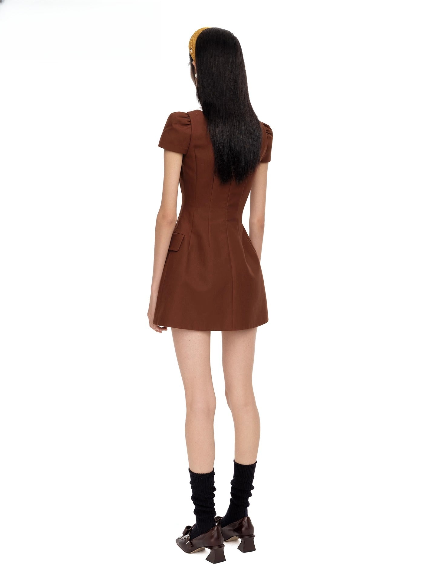 Ruffled Short-Sleeve A-Line Dress