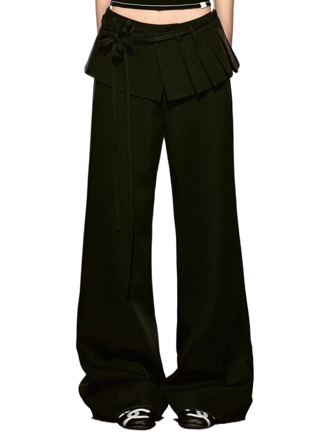 Pleated Faux-Layer Tailored Straight-Leg Trousers