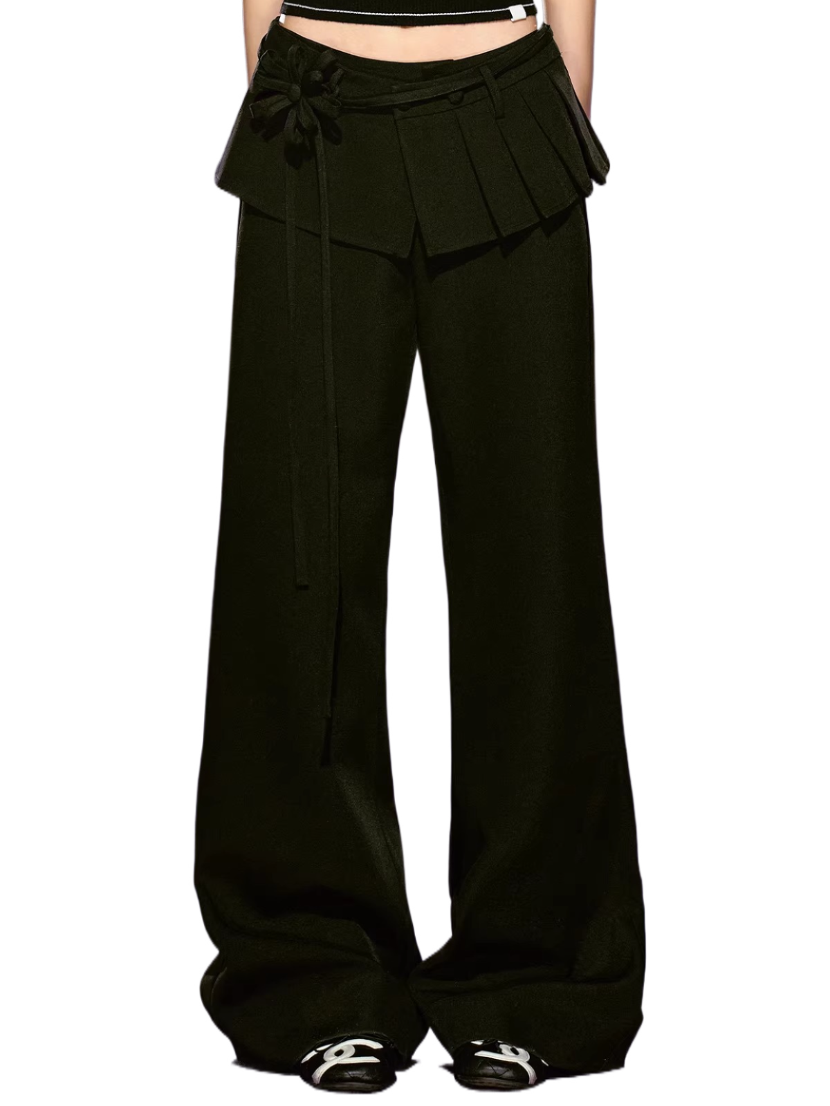 Pleated Faux-Layer Tailored Straight-Leg Trousers