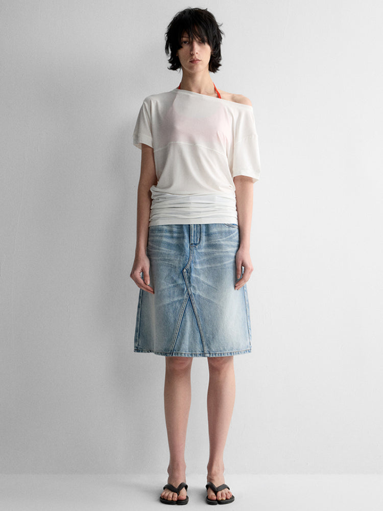 One-Shoulder Pleated Waist T-shirt