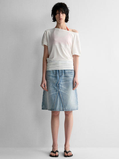 One-Shoulder Pleated Waist T-shirt