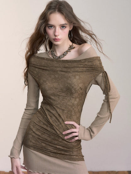 Two-Piece Look Contrast Color Lace Dress