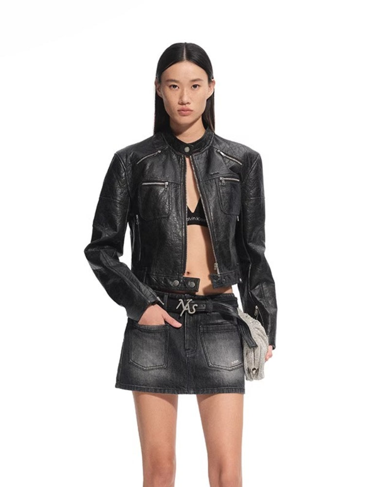 Matte Faux Suede Cropped Moto Jacket