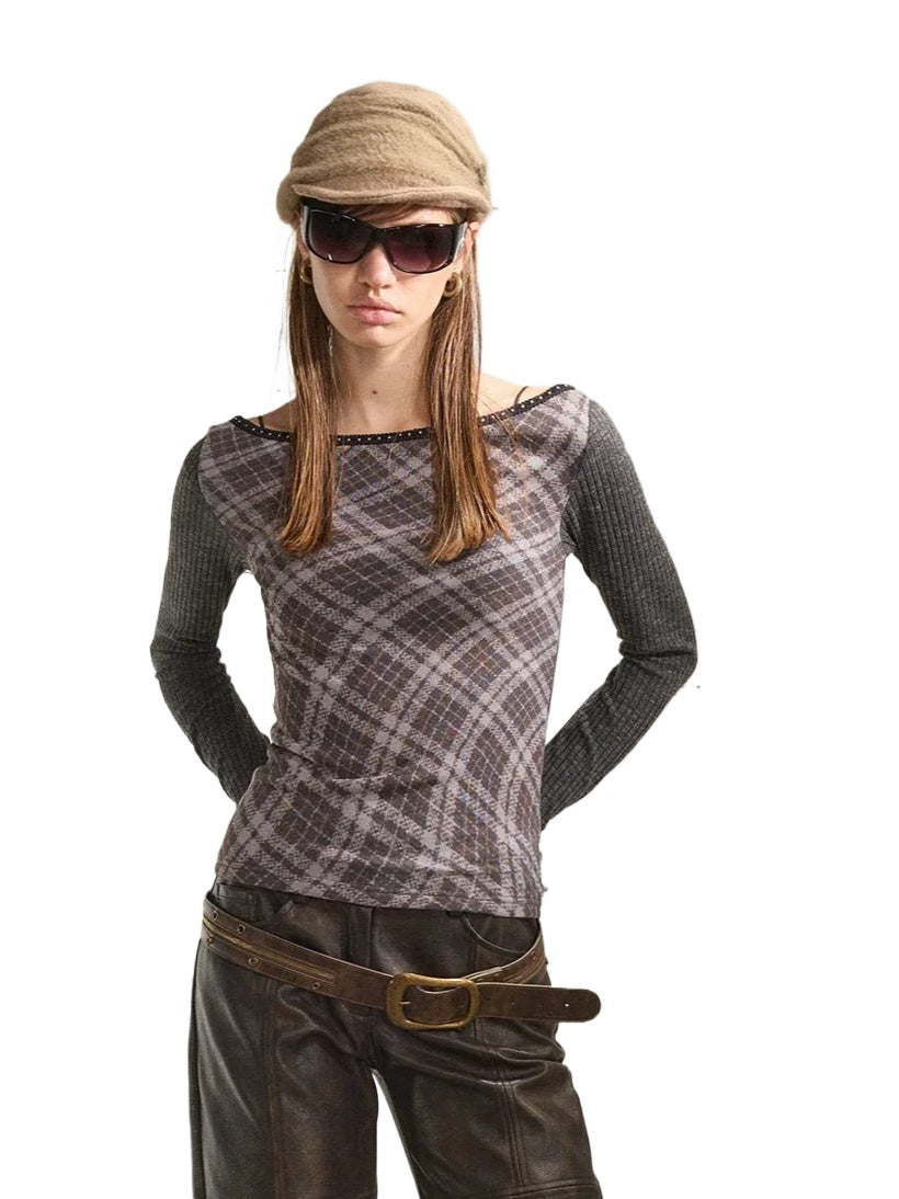 Reversible Face Print Henley Studded Sleeve Base Top