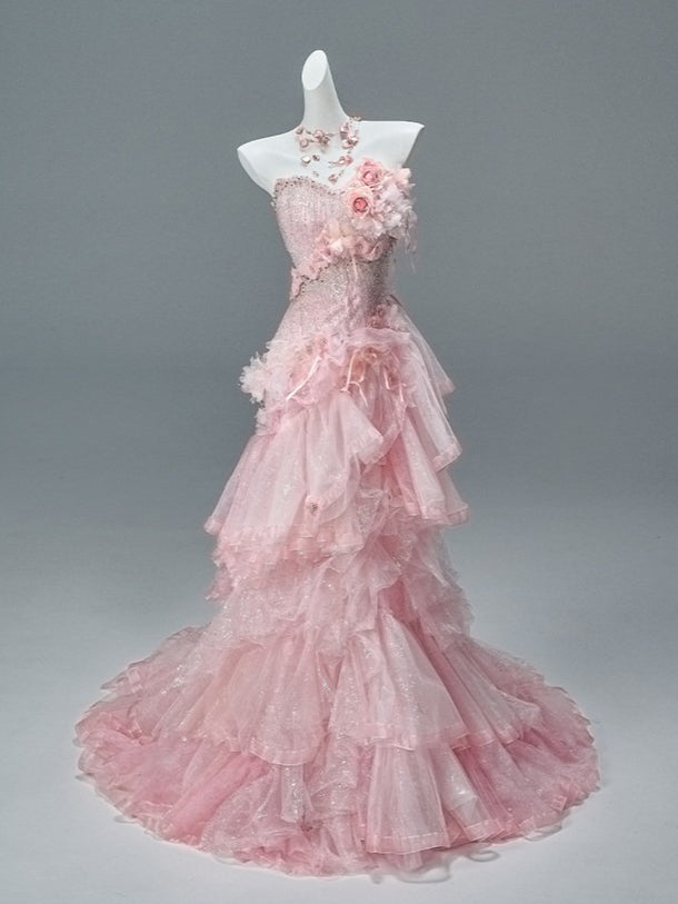 Blush Pink Haute Couture Tiered Tulle Gown