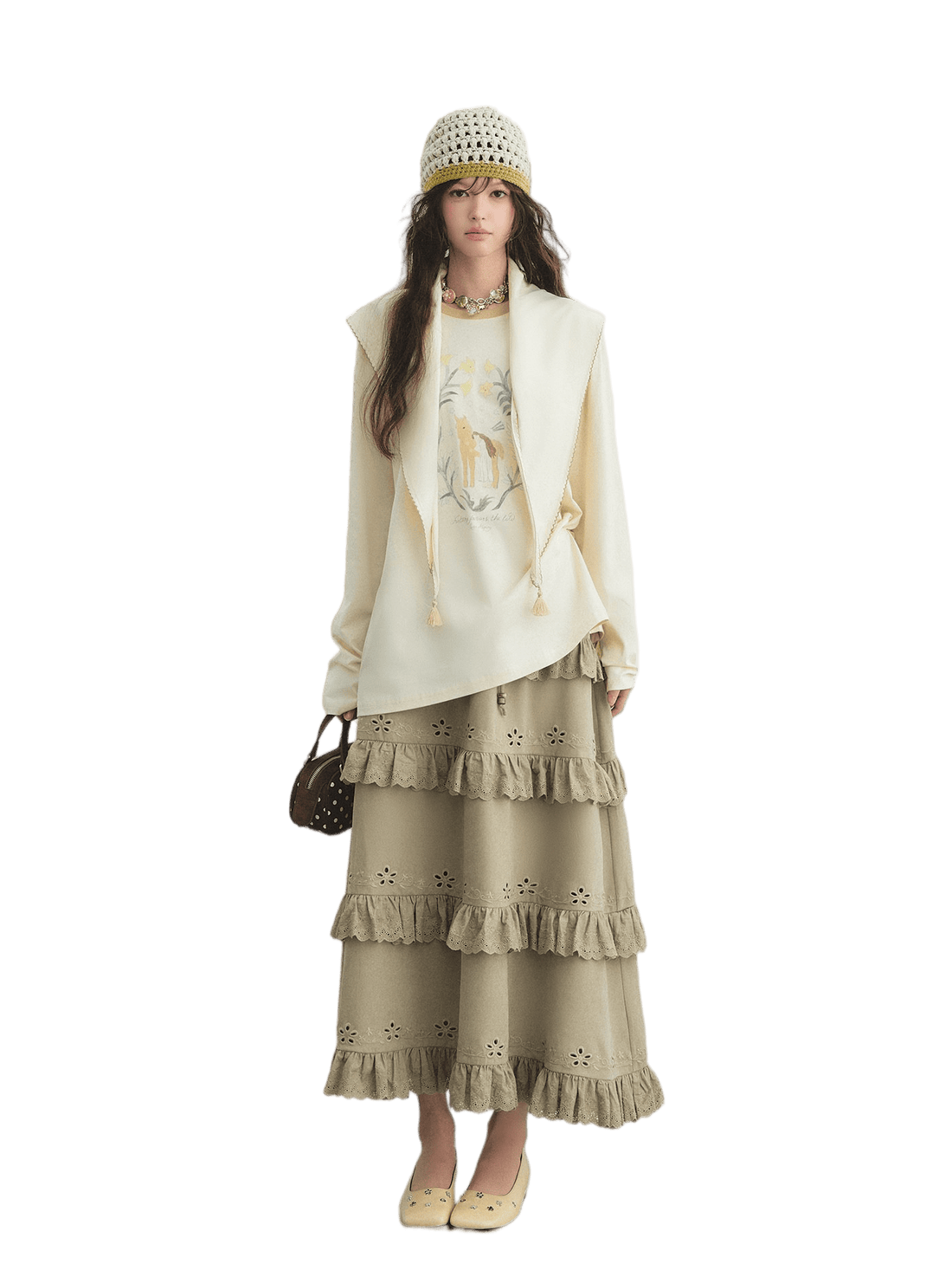 Bohemian Tiered Embroidered Maxi Skirt