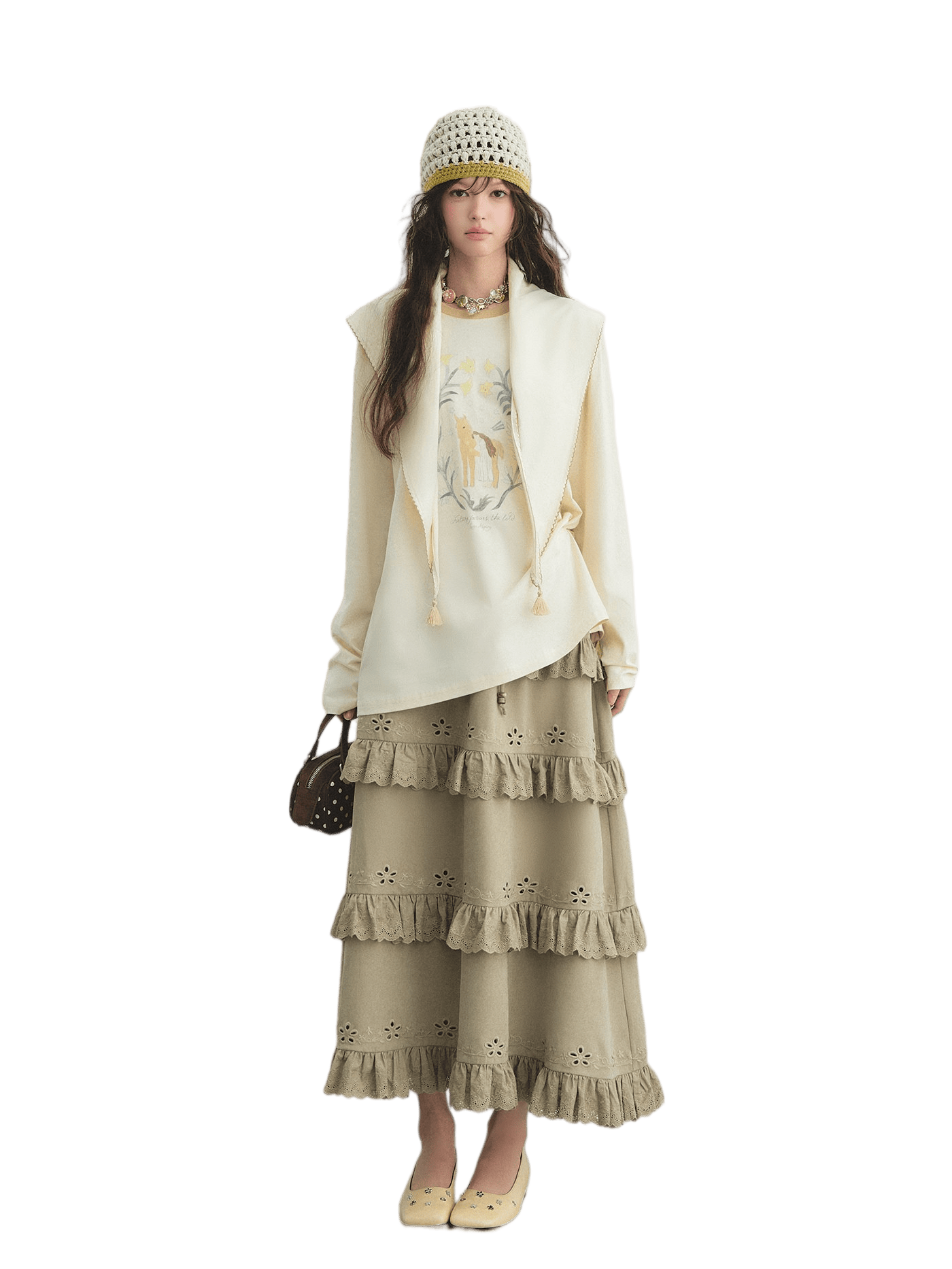 Bohemian Tiered Embroidered Maxi Skirt