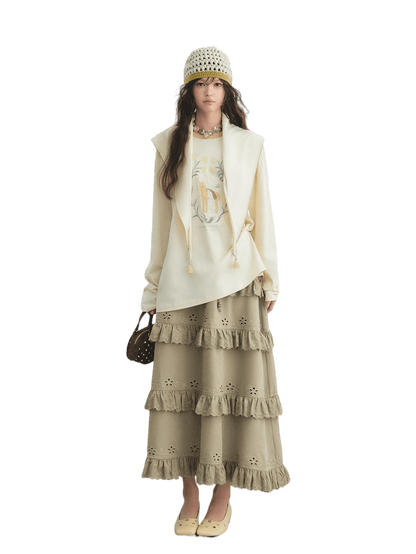 Bohemian Tiered Embroidered Maxi Skirt