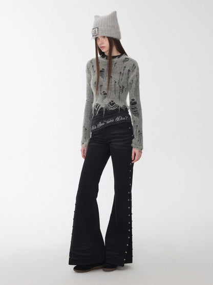 Mohair Distressed Fitted Cropped Sweater