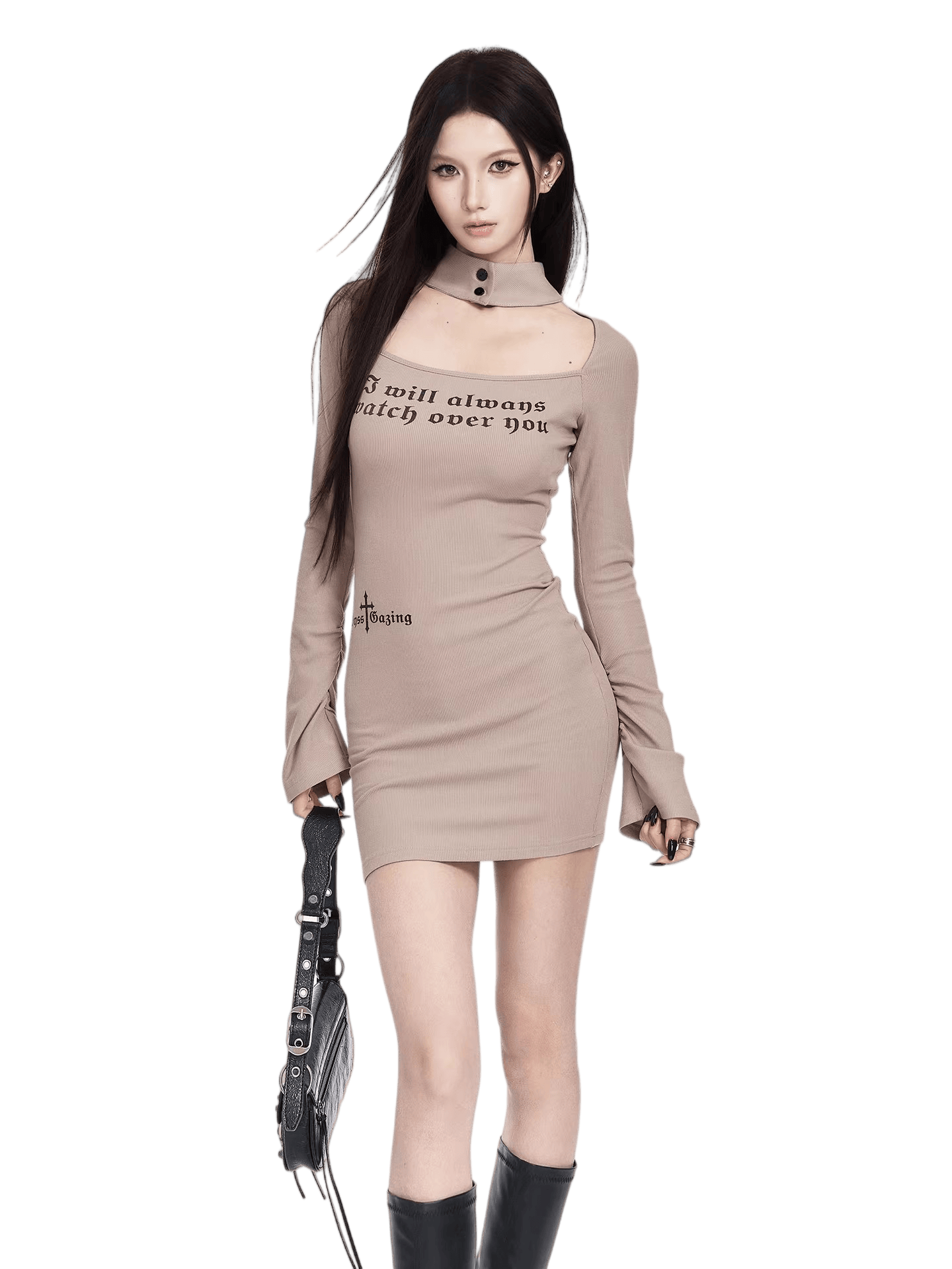 Square Neck Printed Bodycon Knit Dress