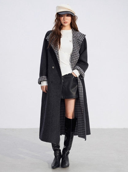 Plaid Wool-Blend Double-Faced Coat