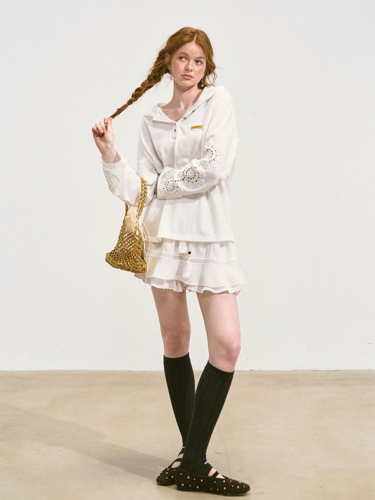 White Lace Hooded Cooling T-shirt